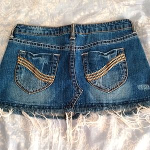 Forever 21 Distressed Embroidered Pockets Denim Mini-Skirt